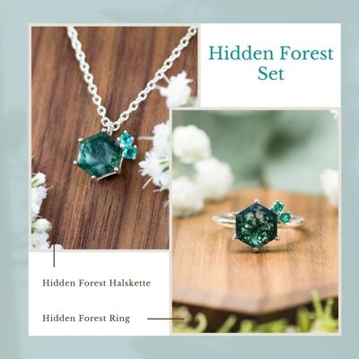 925 silver jewelry set | Moss agate & emerald