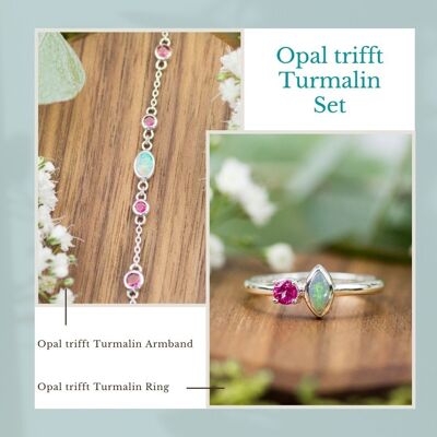 L'opale incontra il set di gioielli con tormalina rosa