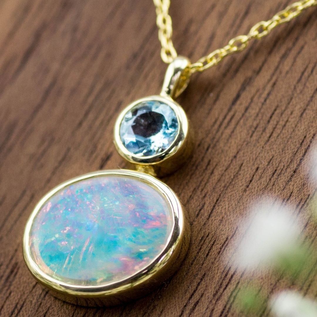 Aquamarine & Opal Statement Medallion Necklace Argentium and 18k Gold –  JenSurine