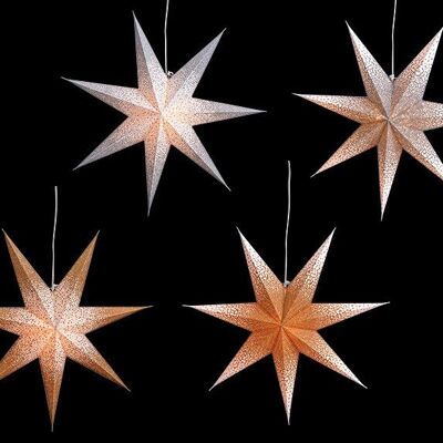 Estrella luminosa de papel con 7 puntas oro, plata Ø60cm