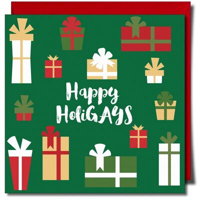 Cartolina di Natale felice HoliGAYS. Cartolina di Natale gay.