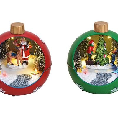 Palla di Natale con figure luminose e mobili in plastica, 2 volte, rossa (L/A/P) 11x12x11 cm