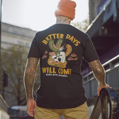 Better Days Black Tee - Camiseta inspirada en alternativa, skate y tatuaje