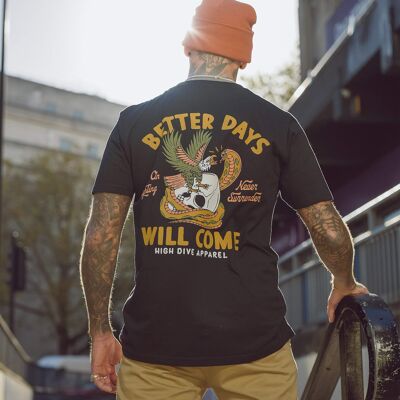 Better Days Black Tee - T-shirt ispirata all'alternativa, allo skateboard e al tatuaggio