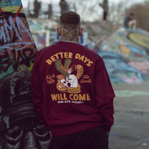 Better Days Burgandy Jumper - Alternative, Skateboard and Tattoo inspired Crewneck Jumper