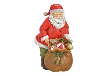 Père Noël avec un sac cadeau en poly rouge (L / H / P) 9x19x13cm