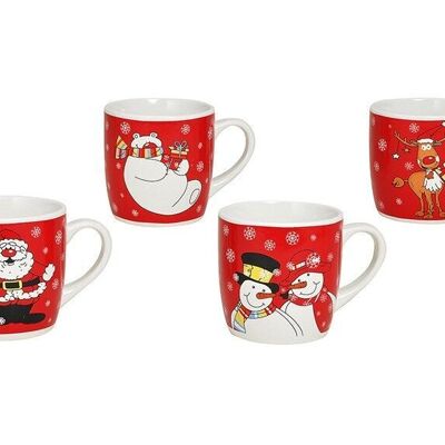 Red mug with Christmas motifs made of ceramic