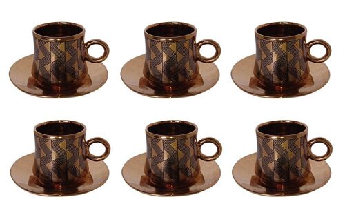 Set of 6 black ceramic cups with gold details and gold saucers in a gift box DF-653A