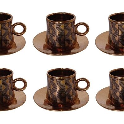 Set of 6 black ceramic cups with gold details and gold saucers in a gift box DF-653A