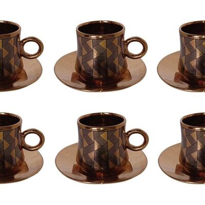 Ensemble de 6 tasses en céramique noire avec détails dorés et soucoupes dorées dans un coffret cadeau DF-653A