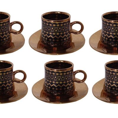 Set of 6 ceramic cups black with gold details and gold plates in a gift box DF-653B