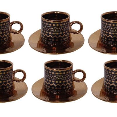 Ensemble de 6 tasses en céramique noire avec détails dorés et assiettes dorées dans un coffret cadeau DF-653B