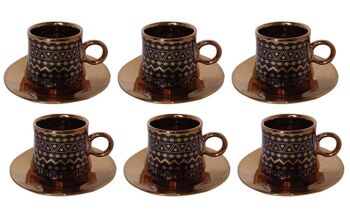 Ensemble de 6 tasses en céramique noire avec détails dorés et assiettes dorées dans un coffret cadeau DF-653B 1