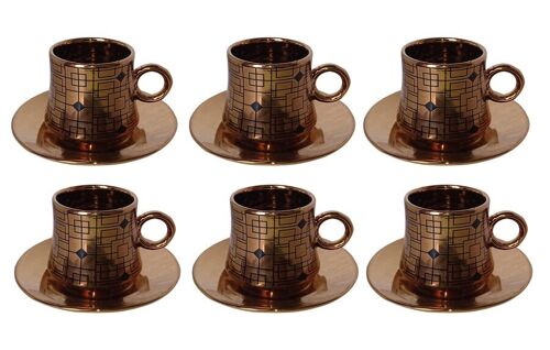 Set of 6 black ceramic cups with gold details and gold saucers in a gift box DF-653C