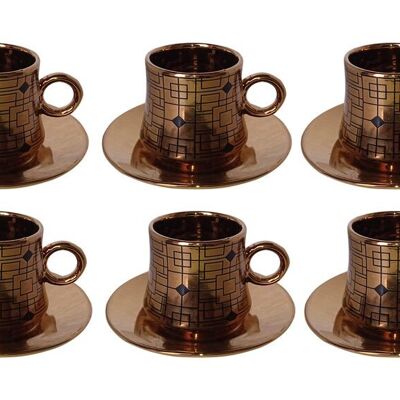 Set di 6 tazze in ceramica nera con dettagli dorati e piattini dorati in confezione regalo DF-653C