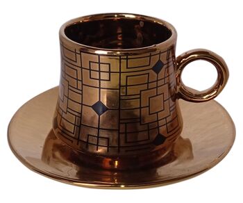 Ensemble de 6 tasses en céramique noire avec détails dorés et soucoupes dorées dans un coffret cadeau DF-653C 2
