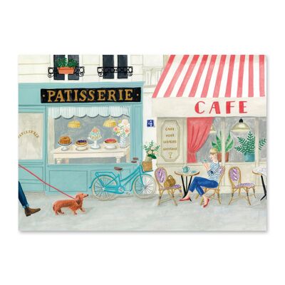 Französische Café-Postkarte