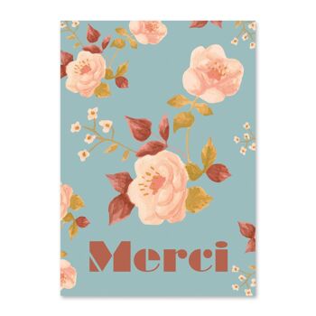 Carte Merci Roses - bleu glacier 1