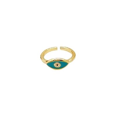 Anillo de mal de ojo, oro, ojo de la elegancia (#1), azul claro