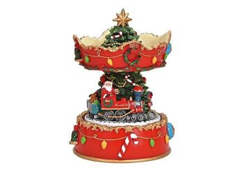 Arbre carrousel boîte à musique, train du Père Noël en poly coloré (L/H/P) 7x13x7cm