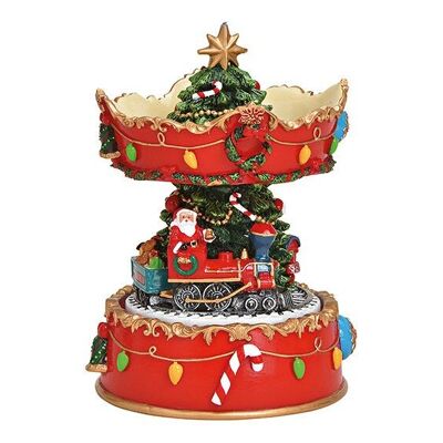 Caja de música árbol carrusel, tren de Papá Noel hecho de poliéster de colores (An/Al/Pr) 7x13x7cm