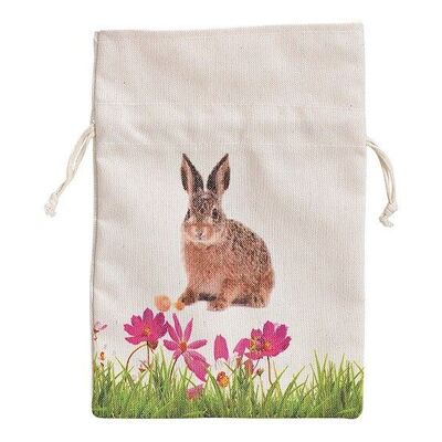 Sac cadeau lapin décor en textile beige (L / H) 13x19cm