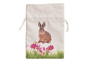 Sac cadeau lapin décor en textile beige (L / H) 13x19cm