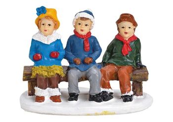 Enfants miniatures sur banc poly multicolore (L/H/P) 6x4x3cm