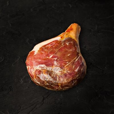 JAMBON DE BAYONNE LABEL ROUGE PORC FERMIER ELEVE EN PLEIN AIR, DÉSOSSÉ ENTIER, LÉGÈREMENT PELÉ (AFFINAGE 14 MOIS)