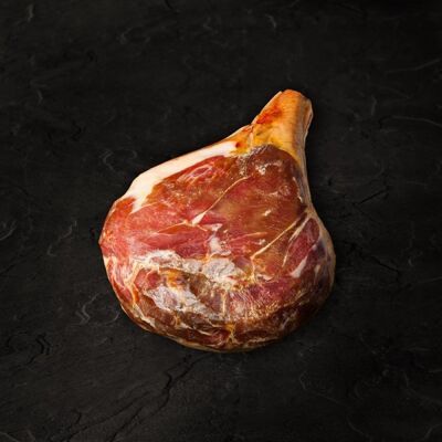 BAYONNE HAM, RED LABEL, FREE-FREE FARM PORK, WHOLE BONED, LIGHTLY SKINLED (CURING 14 MONTHS)