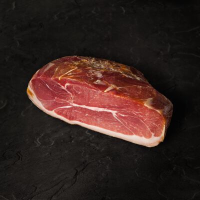 BAYONNE HAM, RED LABEL, FREE-FREE FARM PORK, HALF-BONED, LIGHTLY SKINLED (MAKING 14 MONTHS)