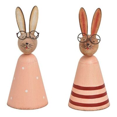 Coniglietto con occhiali in metallo, legno rosa/rosa 2 scomparti (L/A/P) 6x15x6cm