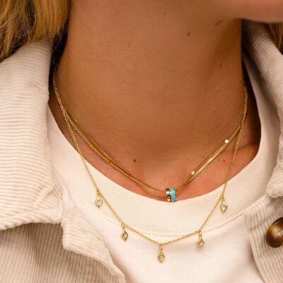 Adila necklace - double mesh and enamel ring