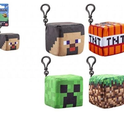 Minecraft plush cube clip on 8cm, 4 assorted models