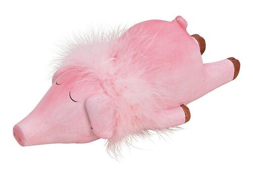 Schwein liegend aus Ton Pink/Rosa (B/H/T) 11x8x25cm