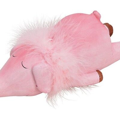 Cerdo acostado en arcilla rosa / rosa (An / Al / P) 11x8x25cm
