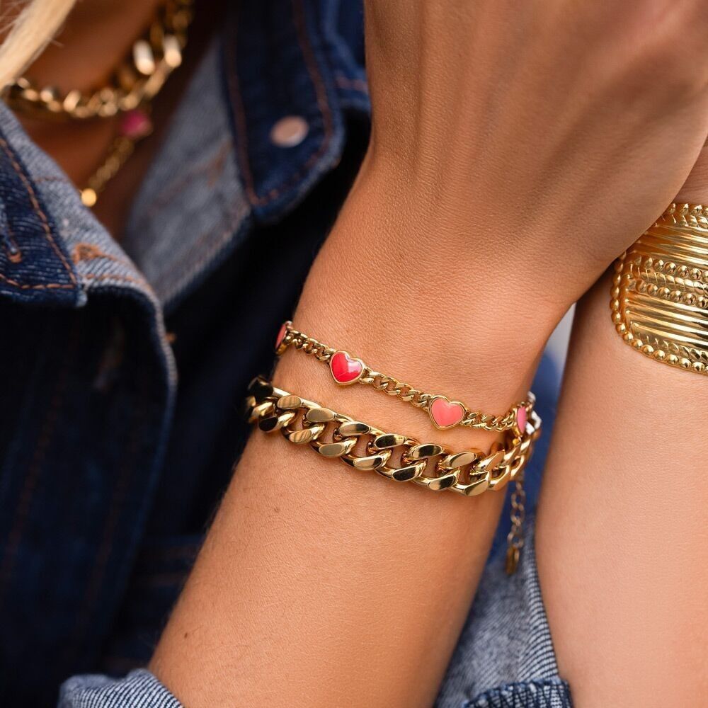 Elisca-Armband – Panzerkette und Emaille-Herzen