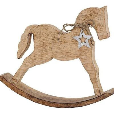 Rocking horse made of mango wood with metal star pendant brown (W / H / D) 31x27x5cm