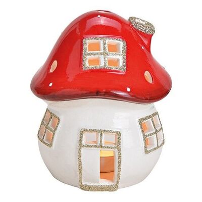 Windlicht Pilz Haus aus Keramik Rot