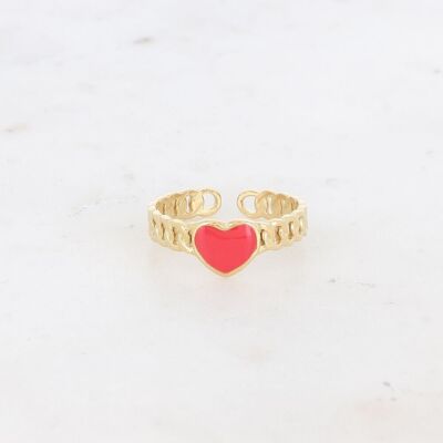 Elisca ring - curb chain and enamel heart motif ring