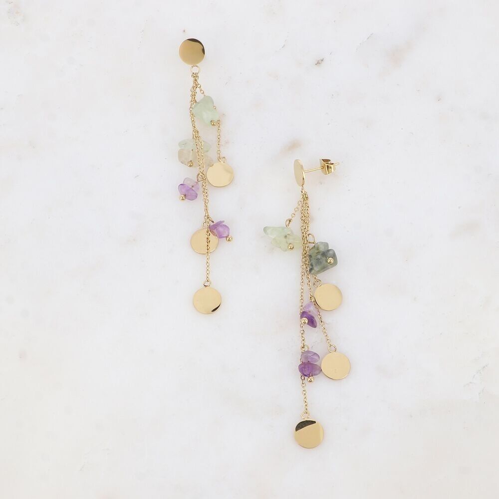 Ohrhänger Albia – Natursteinanhänger und runde Quasten