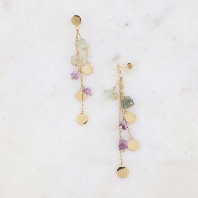 Albia dangling earrings - natural stone charms and round tassels