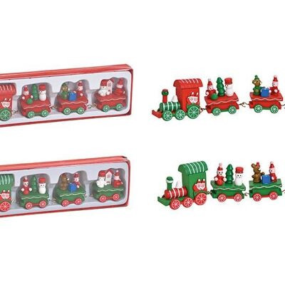 Tren navideño de madera rojo