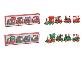 Train de Noël en bois rouge