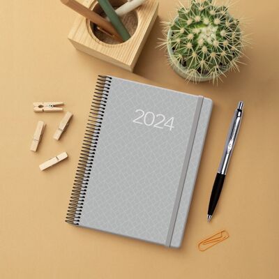 Dohe - Agenda 2024 - Day Page - Medium Size: 14x20 cm - 336 pages - Spiral binding - Hardcover - Gray Color - Newport Model