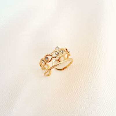 Anello linea gold con multi cerchi con strass