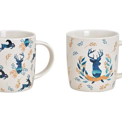Taza con decoración de ciervos de porcelana azul
