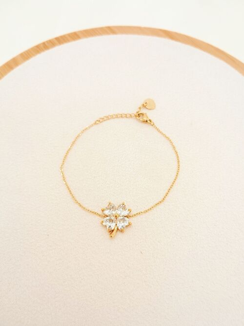 Bracelet chaîne dorée avec fleur en strass