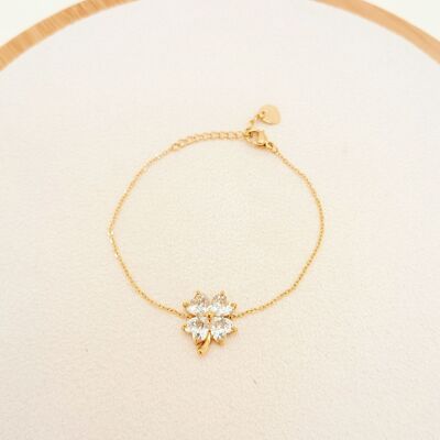 Pulsera de cadena de oro con flor de strass