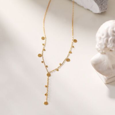 Golden Y chain necklace with multi circles
